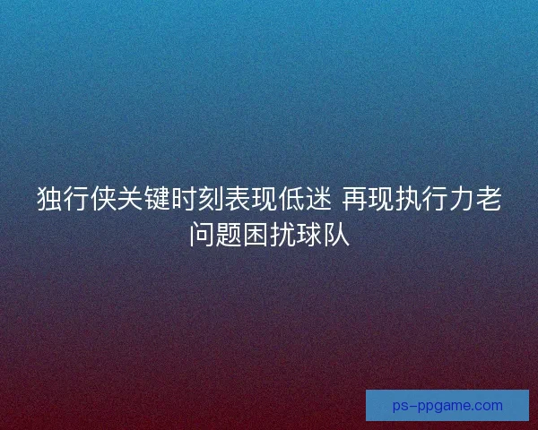 独行侠关键时刻表现低迷 再现执行力老问题困扰球队